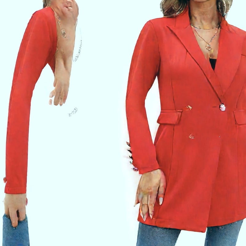 Double Breasted Long Sleeve Blazer Jacket Mid Length Office Wear - Image 3