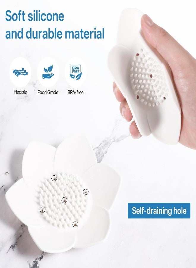 ElevateTech Lotus Shower Steamer Tray, 2 Pack Silicone Soap Dish with Draining Small Lotus Flower Shape Bar Soap Holder for Kitchen Sink Bathroom Counter Shower, White - Image 3