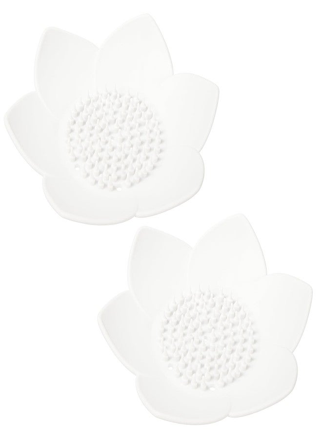 ElevateTech Lotus Shower Steamer Tray, 2 Pack Silicone Soap Dish with Draining Small Lotus Flower Shape Bar Soap Holder for Kitchen Sink Bathroom Counter Shower, White - Image 1