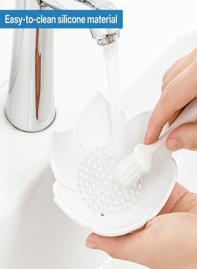 ElevateTech Lotus Shower Steamer Tray, 2 Pack Silicone Soap Dish with Draining Small Lotus Flower Shape Bar Soap Holder for Kitchen Sink Bathroom Counter Shower, White - Image 5