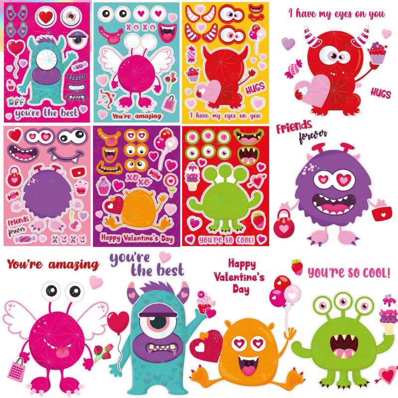 Monster Valentines Day Crafts for Kids36 pcs Valentine Stickers Sheets DIY Art Cards Gift for School Activities or Valentines Party Supplies Goodies FavorGames for Girls Boys Toddlers Class Decor