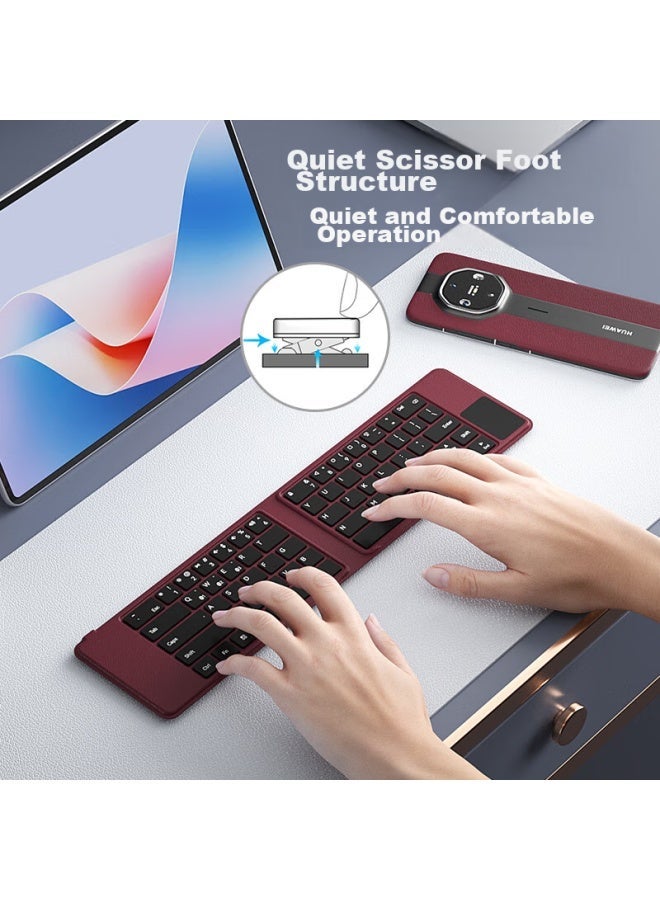 B.o.w Hb168 Tri-fold Smart Touch Bluetooth Keyboard, Wireless External Keyboard For Laptops, Smartphones, Tablets, Universal Keyboard, Red - Image 2