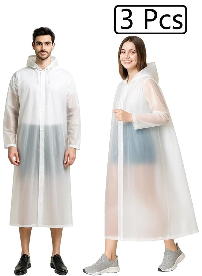 3 Packs Portable Breathable Raincoat With Hood Sleeves Rain Coat Reusable EVA Rain Ponchos for Adults with Drawstring Hood for Women Men, Camping, Hiking, Travelling - Image 1