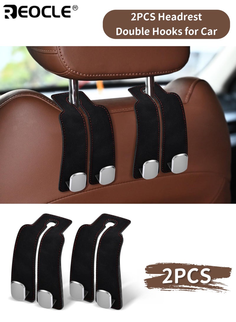 REOCLE 2PCS Car Seat Leather Headrest Hooks Multi-Functional Double Hooks Sturdy No-Scratch Design for Most Car Headrests Ideal for Hanging Handbags Purses Coats Umbrellas Grocery Bags - Image 1