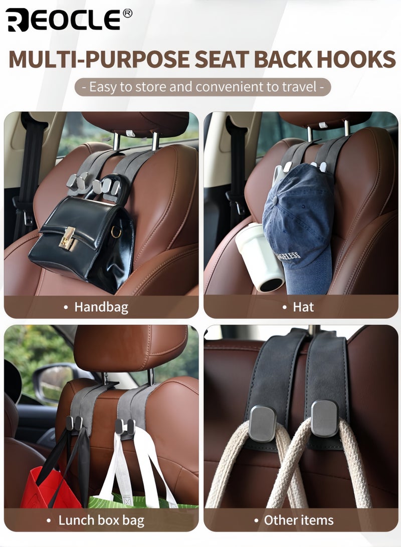 REOCLE 2PCS Car Seat Leather Headrest Hooks Multi-Functional Double Hooks Sturdy No-Scratch Design for Most Car Headrests Ideal for Hanging Handbags Purses Coats Umbrellas Grocery Bags - Image 4