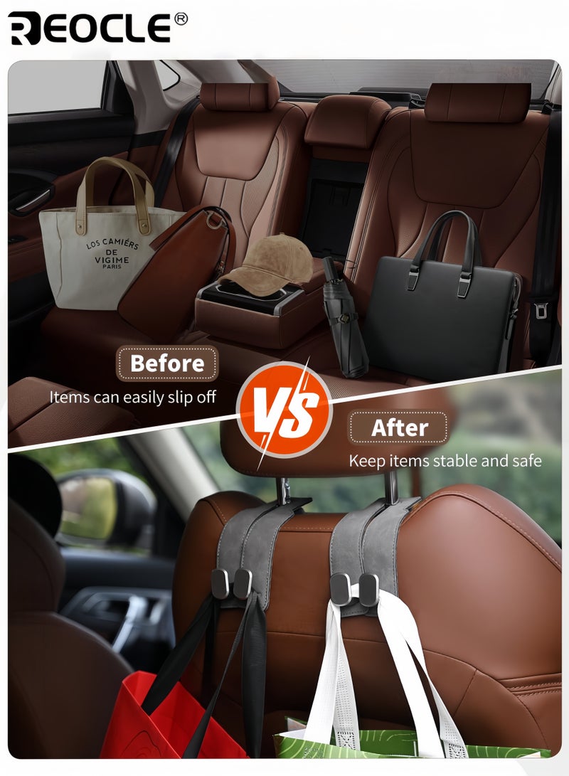 REOCLE 2PCS Car Seat Leather Headrest Hooks Multi-Functional Double Hooks Sturdy No-Scratch Design for Most Car Headrests Ideal for Hanging Handbags Purses Coats Umbrellas Grocery Bags - Image 5