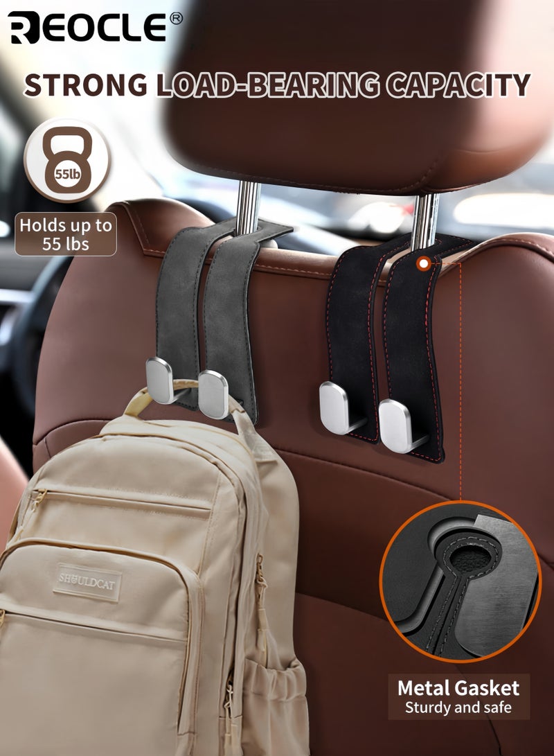 REOCLE 2PCS Car Seat Leather Headrest Hooks Multi-Functional Double Hooks Sturdy No-Scratch Design for Most Car Headrests Ideal for Hanging Handbags Purses Coats Umbrellas Grocery Bags - Image 2