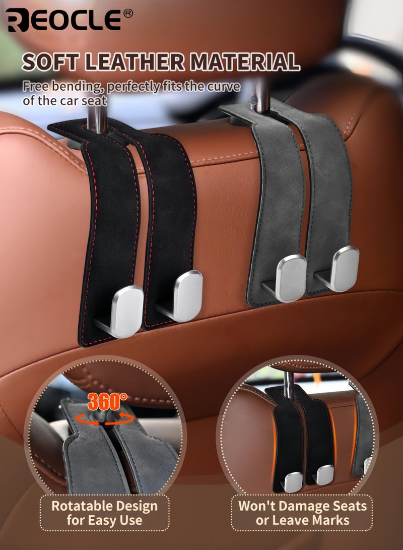 REOCLE 2PCS Car Seat Leather Headrest Hooks Multi-Functional Double Hooks Sturdy No-Scratch Design for Most Car Headrests Ideal for Hanging Handbags Purses Coats Umbrellas Grocery Bags - Image 3