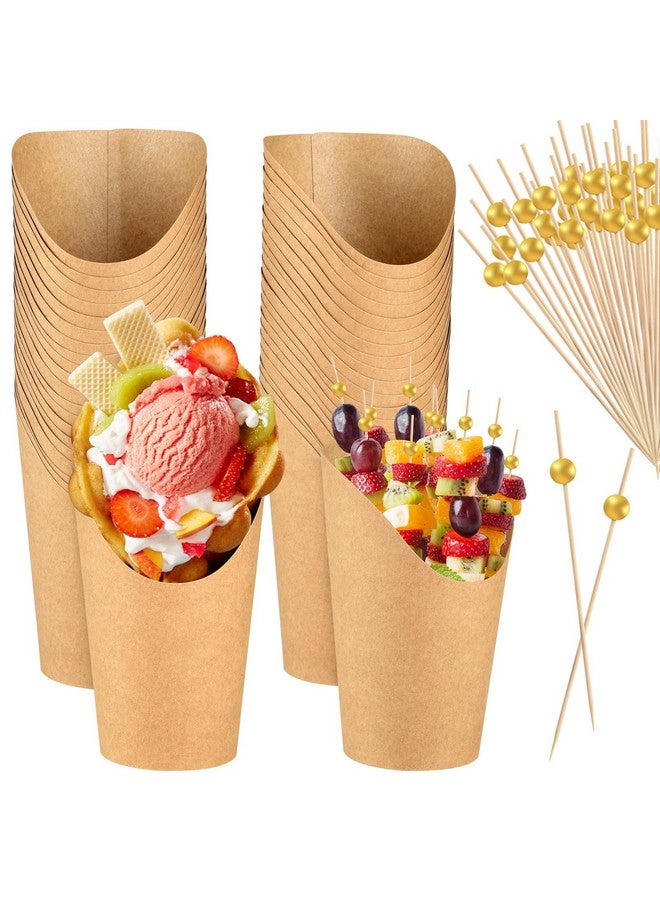 ASTARON 30 Disposable Charcuterie Cups with Sticks, French Fry Holder Snack Cups for Cocktail Party 12 oz Paper Appetizer Cups with 100 Skewers Toothpicks for Party Supplies - Image 1