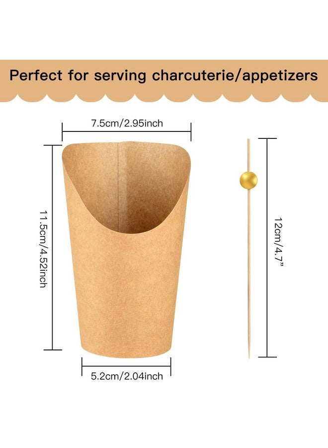 ASTARON 30 Disposable Charcuterie Cups with Sticks, French Fry Holder Snack Cups for Cocktail Party 12 oz Paper Appetizer Cups with 100 Skewers Toothpicks for Party Supplies - Image 4