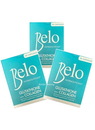 belo glutathione with collagen Belo Pack of 3 Nutraceuticals Glutathione + Collagen, 30 caps | Best Price  Bahrain