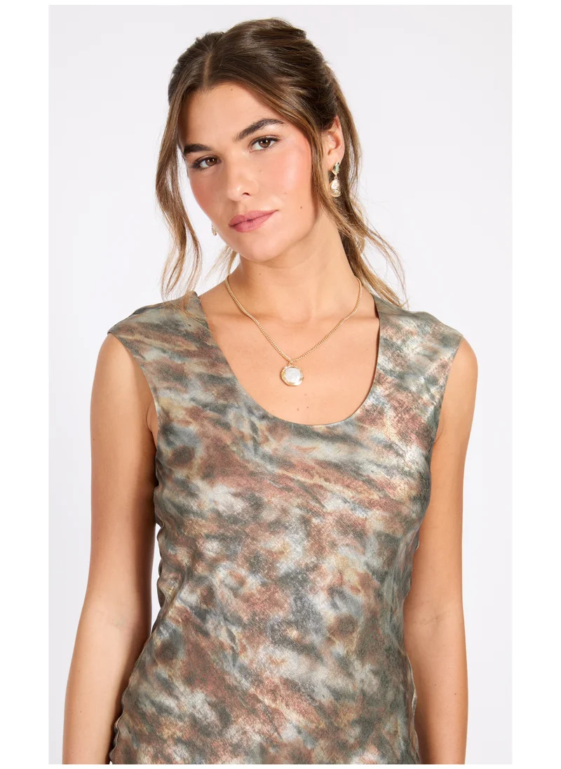 Little Mistress Printed Scoop Neck Dress