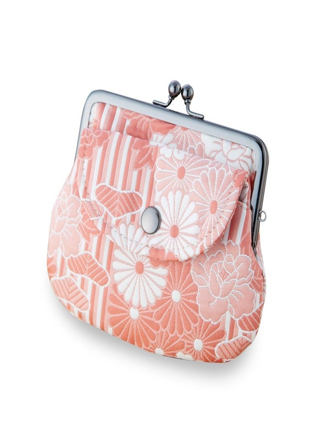 noren Vintage Floral Kiss Lock Coin Change Wallet Purses/Made in Japan Pouch for Women, FUKURE weave Retro flower - Pink, Retro - Image 1