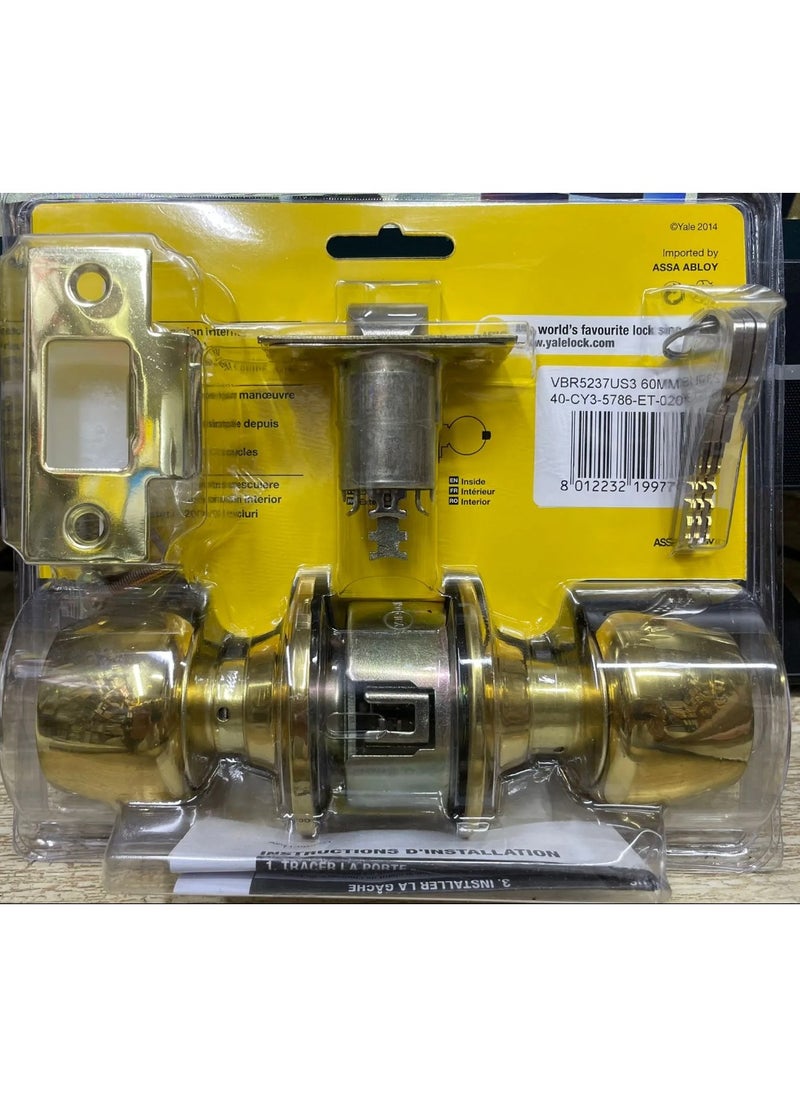 Yale Yale VBR5237US3 Brandy Glass Design Cylindrical Knobset – Grade 3 Security, 60mm Backset, Gold Finish  - Image 2