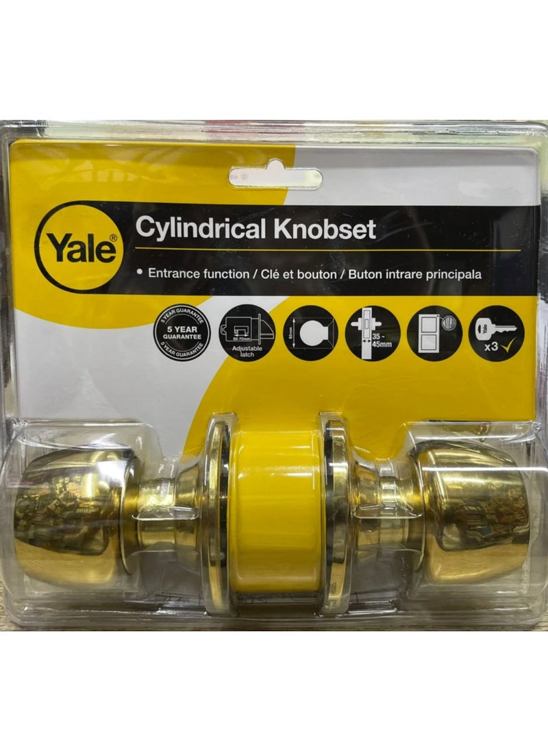 Yale Yale VBR5237US3 Brandy Glass Design Cylindrical Knobset – Grade 3 Security, 60mm Backset, Gold Finish  - Image 1