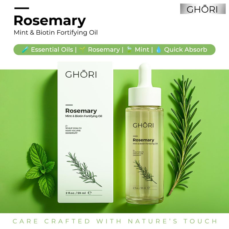 GHORI Rosemary, Mint & Biotin Fortifying Hair Oil | Stimulates Hair Growth & Strengthens Follicles| Essential Oils for Healthy Scalp | Fast-Absorbing, Silicone-Free | 2 fl oz (59ml) - Image 2