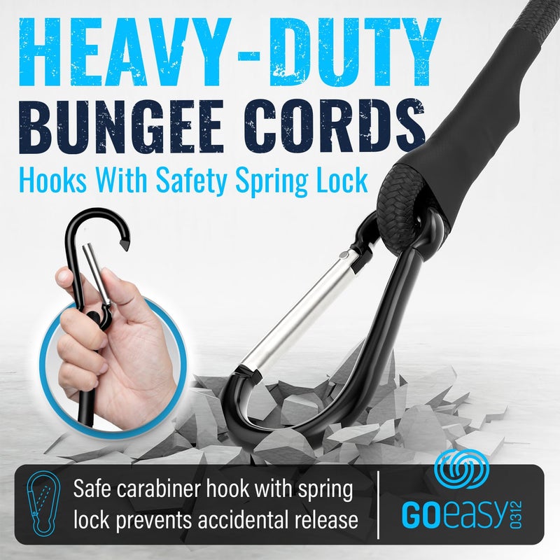 Goeasy0312 Carabiner Bungee Cords With Hooks Heavy Duty - 12"" Elastic Black Bungee Cords With Carabiner Hooks 200 Lbs Max Break Strength  Uv Resistant For Camping  Tarps  Bike Rack  Tent  Car - 4Pcs - Image 5