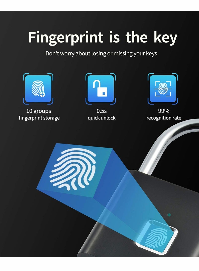 KASTWAVE قفل بصمة الإصبع، قفل الخزنة، قفل ذكي مقاوم للماء صغير محمول مع شحن USB ل، الأمتعة، الصالة الرياضية، الحقيبة، المدرسة، الدراجة - Image 2