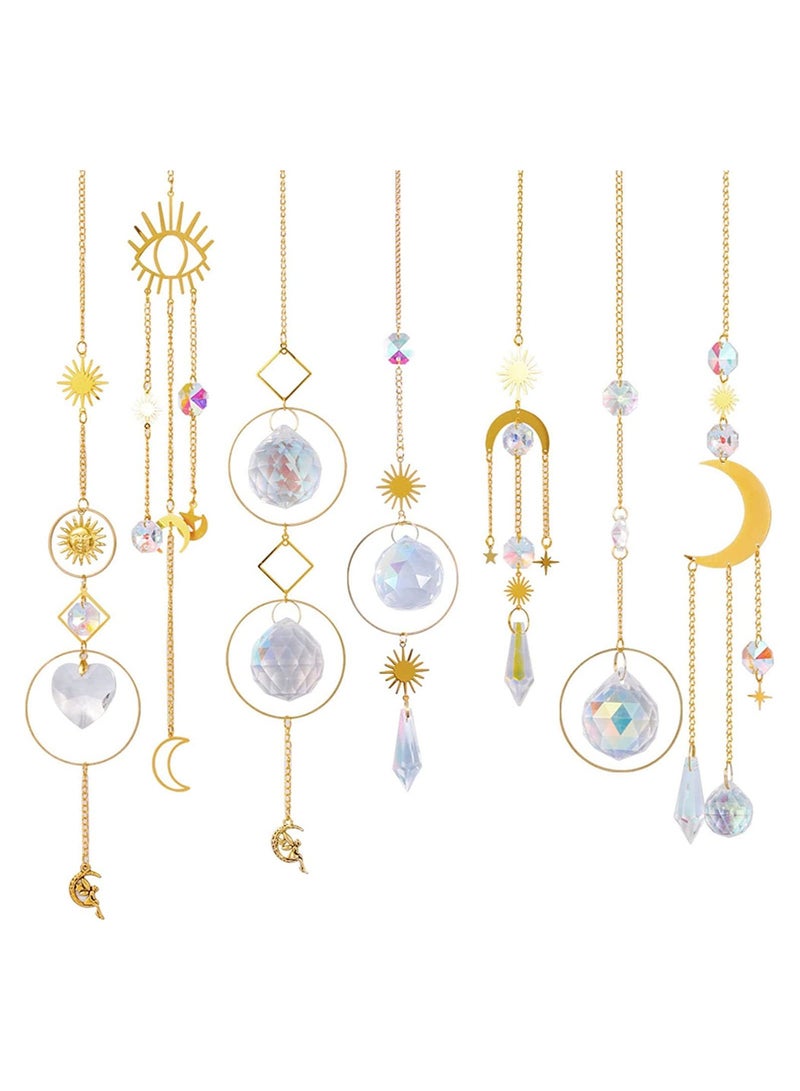7Pack Crystal Suncatchers,Gold Moon Star Sun Catchers Hanging with Chain Pendant Ornament Colorful Crystal Glass Balls for Window Bedroom Car Home Garden Office Party Wedding Decorations  - Image 1