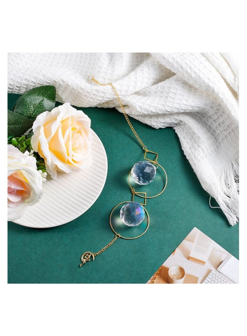 7Pack Crystal Suncatchers,Gold Moon Star Sun Catchers Hanging with Chain Pendant Ornament Colorful Crystal Glass Balls for Window Bedroom Car Home Garden Office Party Wedding Decorations  - Image 3