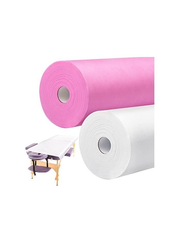 LA PERLA TECH  2 Roll Disposable Non Woven Bed Sheets Massage-Clinic-Salon Table Paper-Pink-White 50 PICS PER ROLL - Image 1