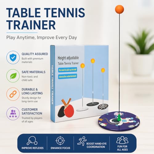 Goyal's Rebound Table Tennis Trainer Set, Self Training with Elastic Soft Shaft Ping Pong Ball, Portable Wiff Waff Table Tennis Trainer for Indoor Outdoor for 1 & 2 Players Game - Image 2