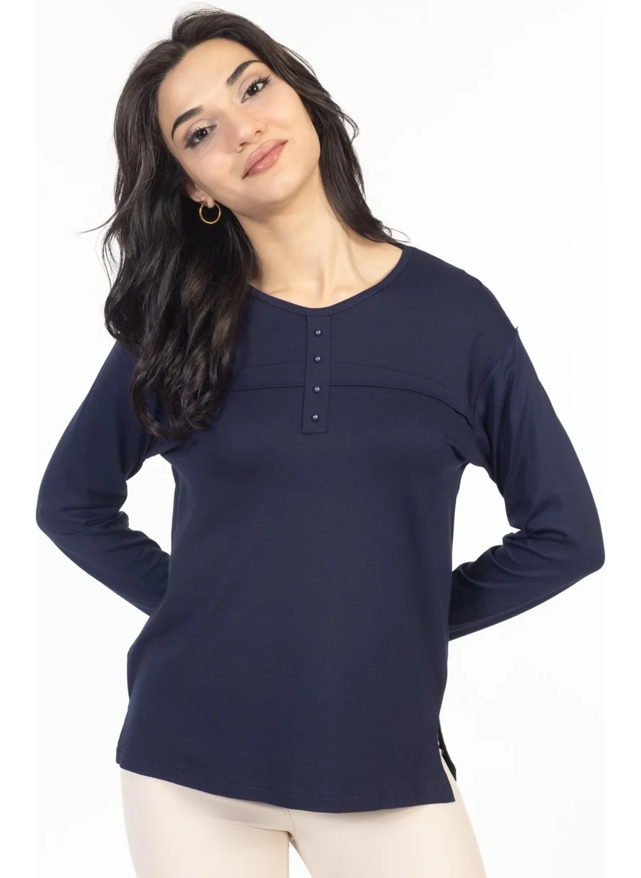 Mutlu City New Season 2024 Plain Pattern Round Neck Lycra Mother's Combed Cotton Blouse 6484