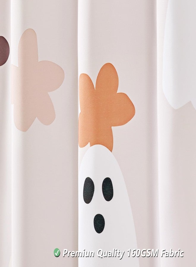 Ouyattle Floral Ghost Bathroom Shower Curtain Set with Hooks, 180GSM Heavy Duty Fabric Shower Curtains, 72 x 72 Cute Boho Abstract Spooky Halloween Shower Curtain for Bathroom Halloween Aesthetic Decor - Image 4