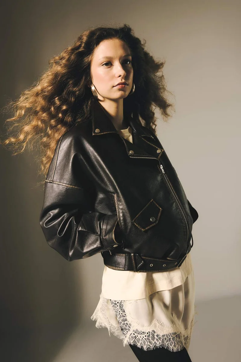 ديفاكتو Waterproof Oversize Taffeta Faux Leather Jacket