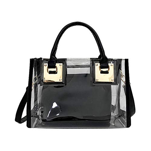 AlwaySky Women Transparent Shoulder Crossbody Bag, 2 in 1 Designer Fashion Handbag Tote Purse Waterproof Summer Beach Bag Satchel, Black - Image 1