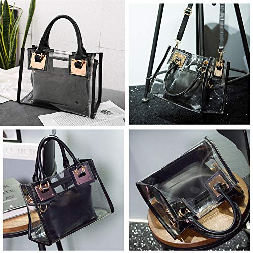 AlwaySky Women Transparent Shoulder Crossbody Bag, 2 in 1 Designer Fashion Handbag Tote Purse Waterproof Summer Beach Bag Satchel, Black - Image 2