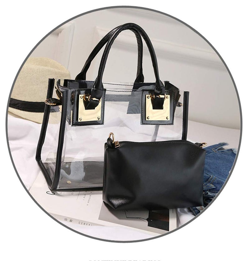 AlwaySky Women Transparent Shoulder Crossbody Bag, 2 in 1 Designer Fashion Handbag Tote Purse Waterproof Summer Beach Bag Satchel, Black - Image 4