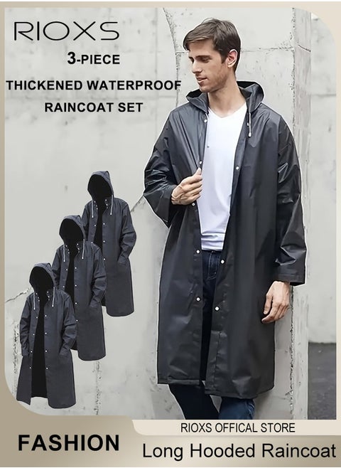 3 Pcs Adults Men And Women Waterproof Raincoat Portable Eva Long Rain Ponchos With Hoods Elastic Sleeves Lightweight Rainwear Cape Reusable For Outdoor Cycling Hiking Camping Climbing