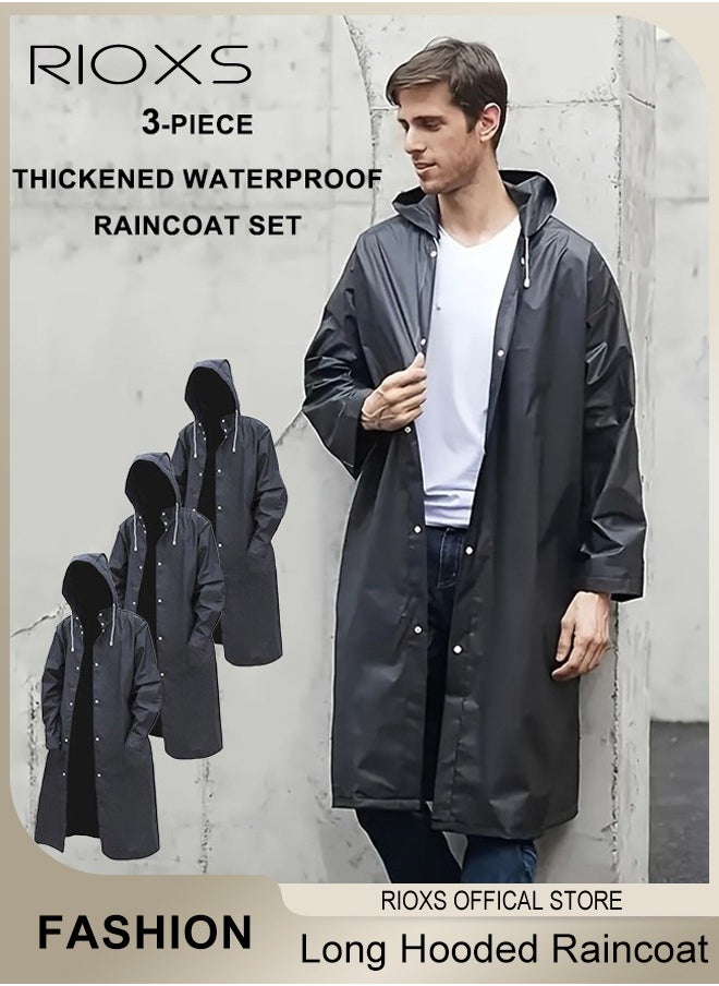 RIOXS 3 Pcs Adults Men And Women Waterproof Raincoat Portable Eva Long Rain Ponchos With Hoods Elastic Sleeves Lightweight Rainwear Cape Reusable For Outdoor Cycling Hiking Camping Climbing  - Image 1