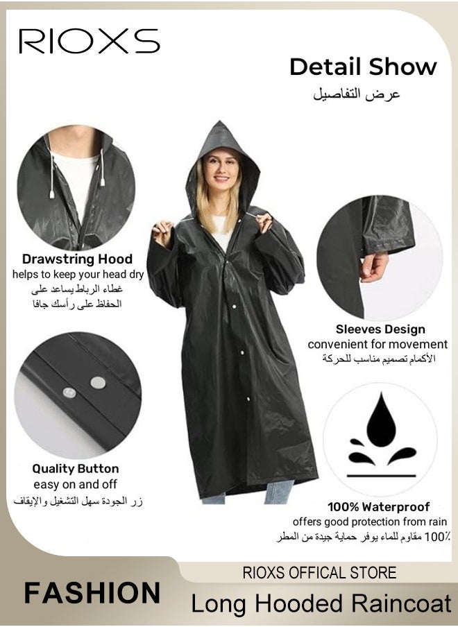 RIOXS 3 Pcs Adults Men And Women Waterproof Raincoat Portable Eva Long Rain Ponchos With Hoods Elastic Sleeves Lightweight Rainwear Cape Reusable For Outdoor Cycling Hiking Camping Climbing  - Image 5