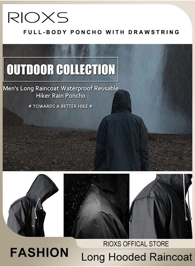 RIOXS 3 Pcs Adults Men And Women Waterproof Raincoat Portable Eva Long Rain Ponchos With Hoods Elastic Sleeves Lightweight Rainwear Cape Reusable For Outdoor Cycling Hiking Camping Climbing  - Image 3