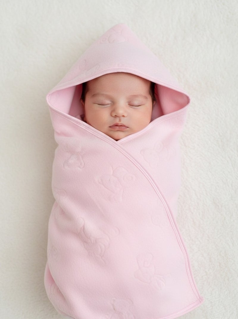 Lucky Kids Infant Plush Hooded Swaddle Wrap with Embossed Teddy Bear Detail - Image 1