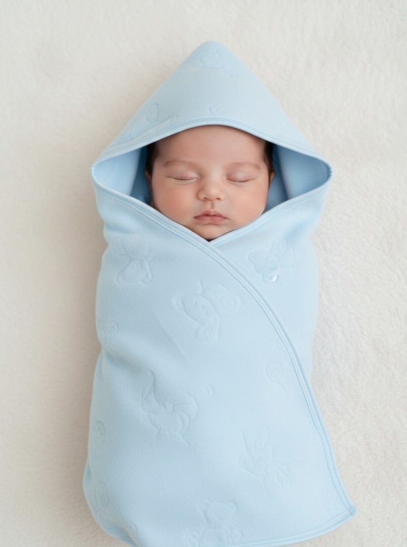 Lucky Kids Infant Plush Hooded Swaddle Wrap with Embossed Teddy Bear Detail - Image 3
