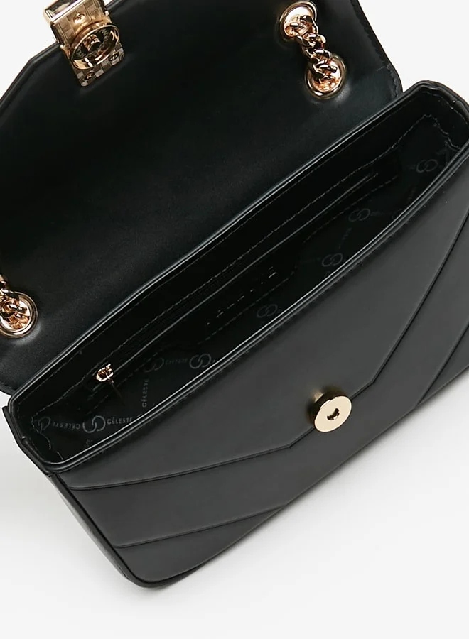 Celeste Women's Solid Crossbody Bag with Chain Strap and Flap Closure