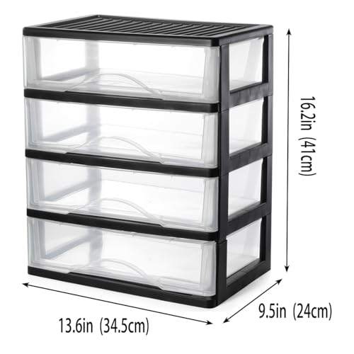 BYCY Medium 4 Drawer Clear Stacking Desktop Organizer for Office Supplies,Stackable Storage Drawers Plastic Storage Bins For Kitchen Cabinets, Pantry, Home Organization (Black, Medium 4Drawer) - Image 5