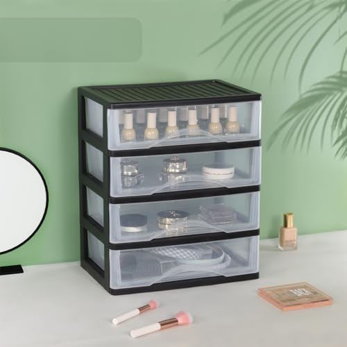 BYCY Medium 4 Drawer Clear Stacking Desktop Organizer for Office Supplies,Stackable Storage Drawers Plastic Storage Bins For Kitchen Cabinets, Pantry, Home Organization (Black, Medium 4Drawer) - Image 4