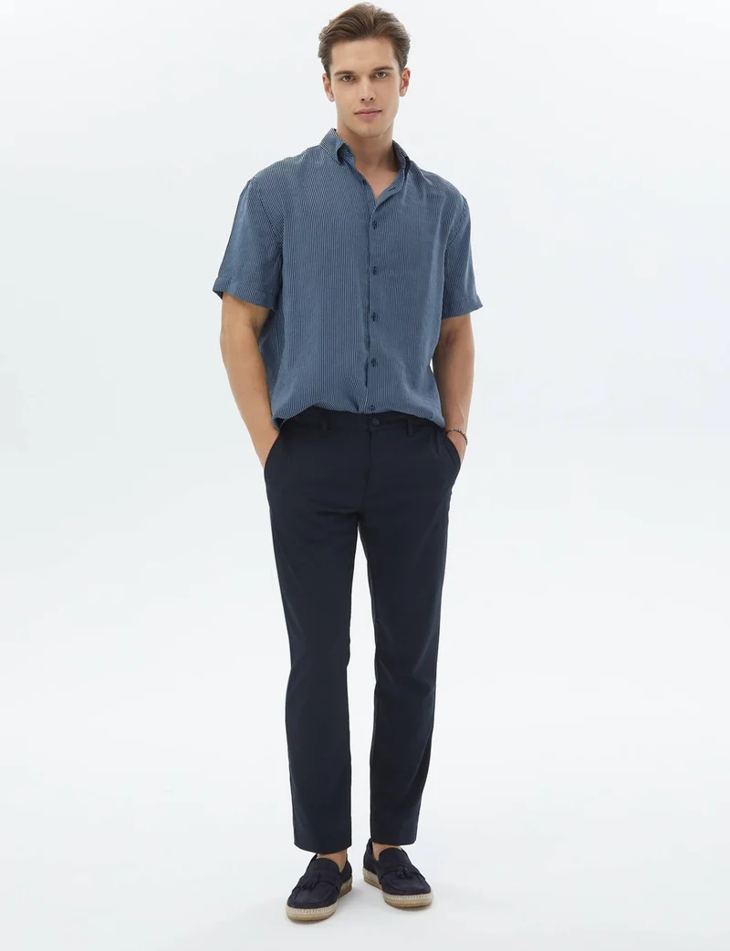 كيب Dark Blue Striped Oversize Fit Woven Casual Shirt