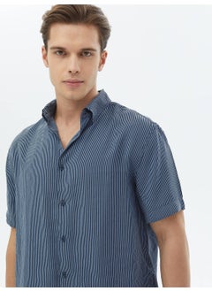 Kip Dark Blue Striped Oversize Fit Woven Casual Shirt  - Image 2