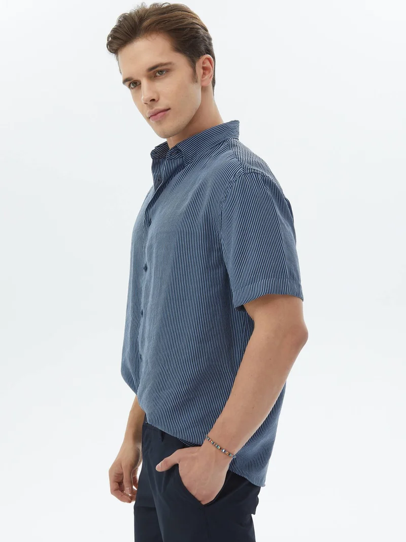 كيب Dark Blue Striped Oversize Fit Woven Casual Shirt