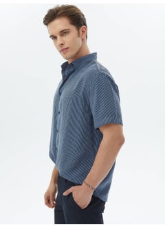 Kip Dark Blue Striped Oversize Fit Woven Casual Shirt  - Image 3