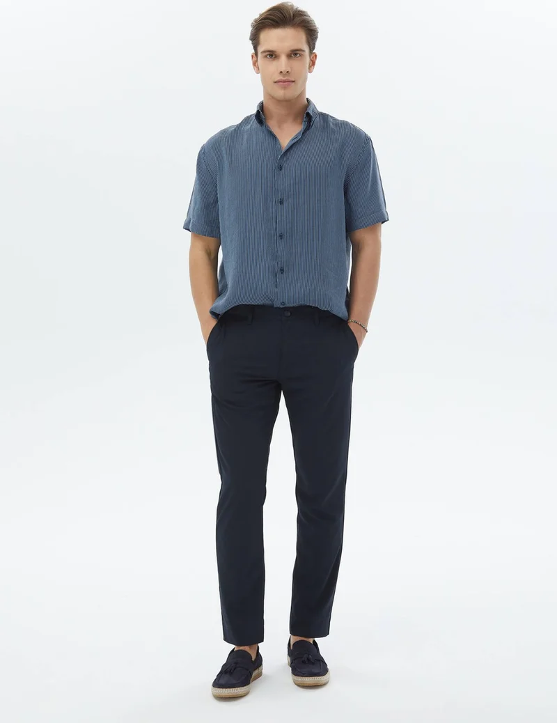كيب Dark Blue Striped Oversize Fit Woven Casual Shirt