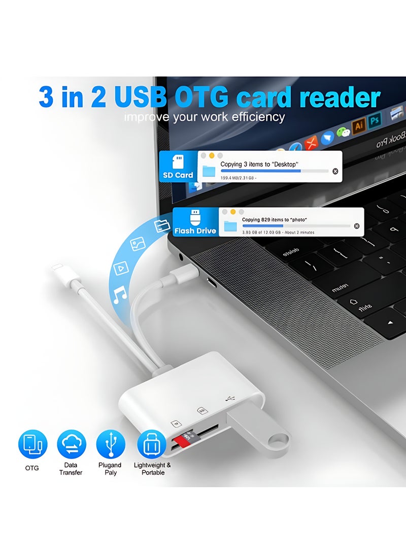 SD Card Reader for iPhone, 3-in-2 USB C MicroSD Card Reader, Micro SD to Type C Adapter Memory Card reader with SD/TF Card Slot, Camera Card Viewer SD Card reader for iPad/Huawei/iPhone 15​ - Image 3