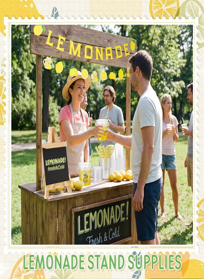 Funnymoom 87 Pcs Lemonade Stand Supplies 30 Lemonade Drink Buckets with Lids and Straws 2 Banners 1 Wooden Blackboard with 3 Chalks Lemon Stickers Reusable Cups for Summer Lemon Birthday Party Fruit Juice Stand - Image 2