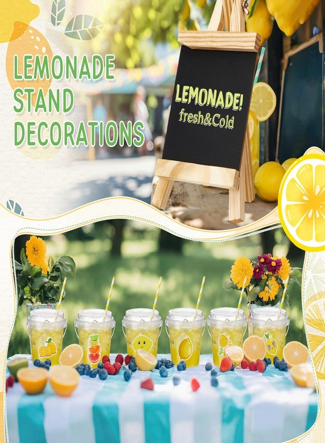Funnymoom 87 Pcs Lemonade Stand Supplies 30 Lemonade Drink Buckets with Lids and Straws 2 Banners 1 Wooden Blackboard with 3 Chalks Lemon Stickers Reusable Cups for Summer Lemon Birthday Party Fruit Juice Stand - Image 5