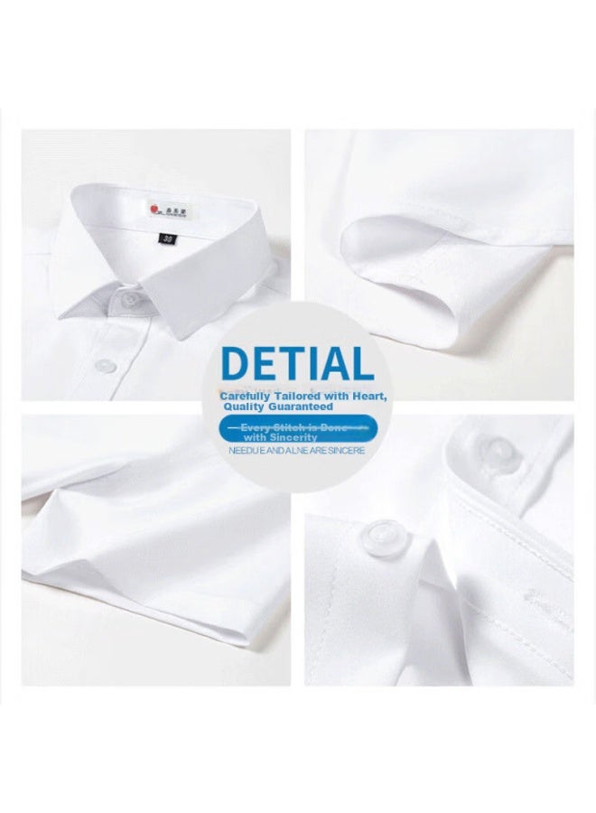 Romon Ice Silk White Men's Business Professional Short Sleeve Wrinkle-free Elastic Formal Shirt Men's Burgundy 38 - Image 3